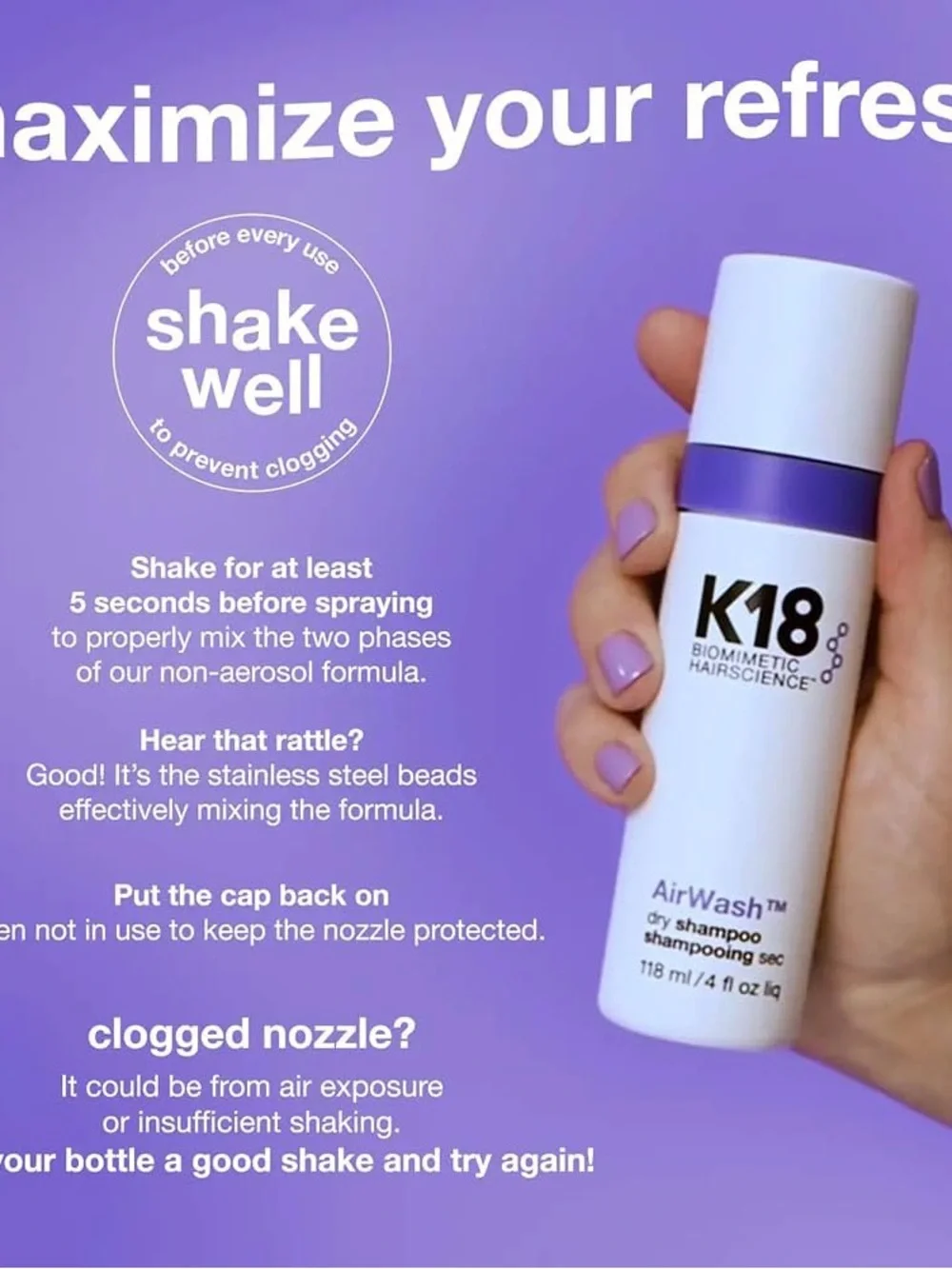 K18 biomimetic hairscience AirWash Dry Shampoo - White 118ml 4 oz